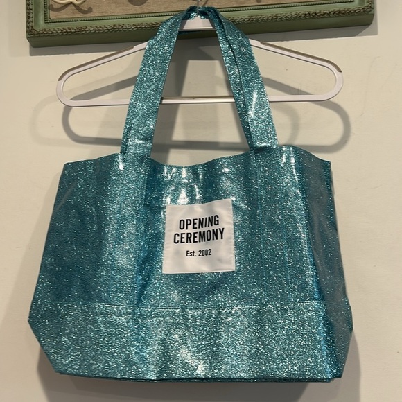Opening Ceremony Shimmering Teal Tote should bag dead stock blue glitter new - Picture 6 of 13